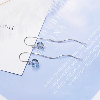 Korėjos versija mažas kvadratas paprasta temperamentas laukinių dirbtinių kristalų dizaino ilgi sidabro padengtą auskarai IR017