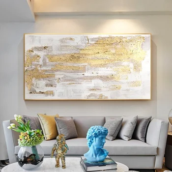 Šviesos Prabangos Stiliaus Kambarį, Dekoratyvinis Dažymas rankomis dažyti Aukso Lapų Tapybos Šiuolaikinio Abstraktaus Meno Paveikslai, Tarp, Nei
