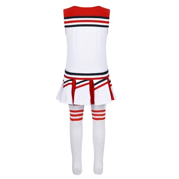 IIXPIN Vaikų Mergaičių Cheerleader Kostiumai, Apranga Rankovių Red Star Aplikacijos Viršūnės su Sijonas ir Kojinės Dancewear Helovyno Cosplay