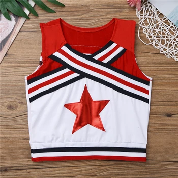 IIXPIN Vaikų Mergaičių Cheerleader Kostiumai, Apranga Rankovių Red Star Aplikacijos Viršūnės su Sijonas ir Kojinės Dancewear Helovyno Cosplay