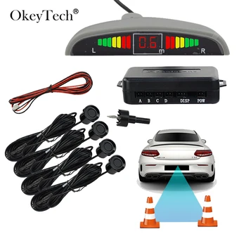 OkeyTech 4 Jutikliai Automobilį Auto Parktronic Parkavimo Jutiklis LED Detektorių Sistema Ekranas Automobilį Atbuline Radaras Stebi Atsarginės automobilių Stovėjimo aikštelė