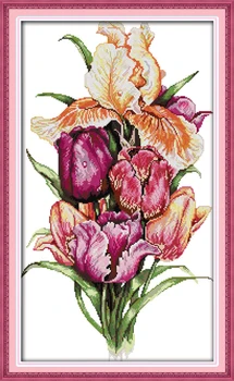 Kilnus tulpės kryželiu rinkinys gėlių 14ct raštuoto audinio drobė siūlės siuvinėjimo 