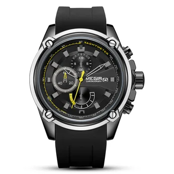MEGIR Vyrų Sporto Laikrodžiai Silikono Dirželis Prabangos Prekės Chronograph Laikrodis Žmogui Mados Dizaineris Aukso Black Watch Vyras