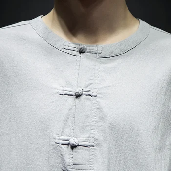 Vyrai Medvilnės Skalbiniai Trys Ketvirtį Rankovėmis T-Shirt Vasaros Kinijos Tradicinių Drabužių mygtuką Kieti Vyrai Viršuje Tees Vyrų Vintage Marškinėliai