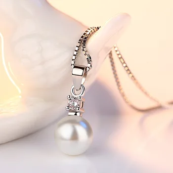 925 sterlingas sidabro mados crystal pearl ponios pakabukas kaklo papuošalai trumpas langelyje grandinės moterų moterims, dovana