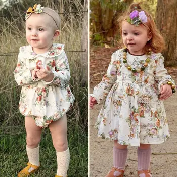 Pudcoco 2020 Mažas/Didelis Sesers Mergytę Vaikai Gėlių Spausdinti Romper Suknelė Bamblys Atitikimo Komplektus