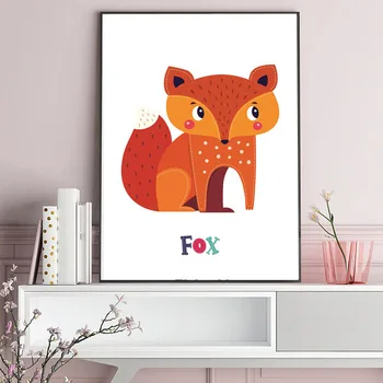 Individualų Anotacija Spalvinga Animacinių filmų Gyvūnų Sienų Tapybos Dramblys Fox vaiko Kambario Dekoracija Frameless Spausdinimo Drobės Plakatas