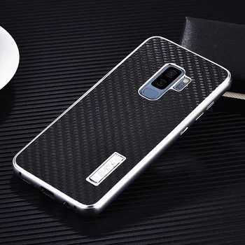 Prabangos Prekės Case For Samsung Galaxy S8 S9 Plus S7 Krašto Aliuminio Metalo Bamperis Su Anglies Pluošto Sunku Galinį Dangtelį Telefono Apsaugos Atveju
