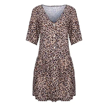 Seksualus Giliai V-Kaklo Suknelė Moterų Mados Ponios Leopard Mygtuką Atsitiktinis Prarasti Paplūdimys Suknelė Su Kišenėje Plius Dydis Suknelės, Mini 2021#XX