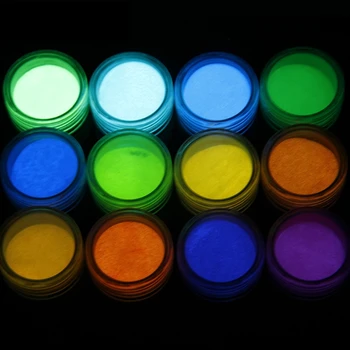 12 Spalvų Fluorescencinės Super Šviesus Glow-in-the-Dark Milteliai Pigmentas 