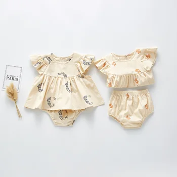 Angoubebe 202H03 Gražių Vasaros Kūdikiui Baby Girl Gėlių Pynimas Suknelė Sundress Trumpikės Komplektus Drabužių Rinkinys