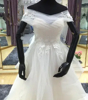 BANVASAC 2017 Naujas Elegantiškas Siuvinėjimo Valtis Kaklo Vestuvių Suknelės trumpomis Rankovėmis Satino Nėriniais Backless Nuotakos Kamuolys Chalatai