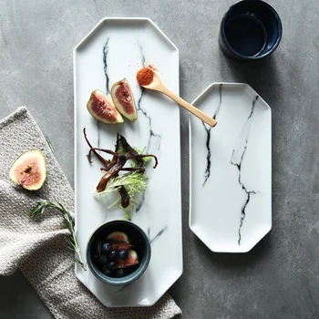 Ilgai juostelės maisto plokštės patiekalų virtuvės reikmenys marmuro tekstūros keramikos plokštės 2vnt/pak