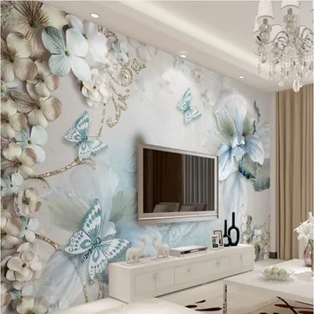 Wellyu Pritaikyti didelės apimties freskomis gražus 3d stereo Viduržemio jūros gėlės Drugelis Juvelyrikos TV Foną tapetai