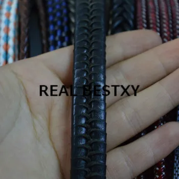 NEKILNOJAMOJO XY 50m/daug 9*5mm juodas juodas platūs plokšti odinės string virvėmis už apyrankės 