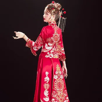 Tradicinis Kinų Cirkonio Vestuvių Suknelė Cheongsam Qipao Klasikinis Mandarinų Apykaklės Cheongsam Santuokos Kostiumas