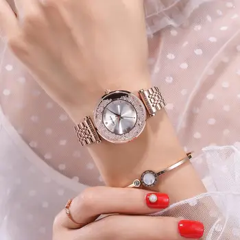 Elegantiškas Žiūrėti Analoginę Kvarco Kristalo Deimantų Dial, Nerūdijančio Plieno Apyrankė Suknelė Laikrodį Moterims