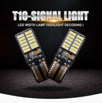 10VNT T10 LED Lemputė W5W Canbus 12V 24SMD 8W 7 spalvų Automobilio Vidaus reikalų Svarstymą Šviesos Pleištas Pusėje Licenciją Plokštelės LED Nemokama Klaida 194 168