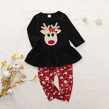 Pavasarį, Rudenį Baby Girl Dress Medvilnės ilgomis Rankovėmis Kalėdų Briedžių, Print T-shirt, Suknelė, Kelnės Atsitiktinis Viršutiniai Drabužiai Rinkinys