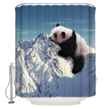 Atsparus Vandeniui Dušo Uždanga Sniego Kalnų Panda Juokinga Vonios Kambario Dušo Užuolaidose Kalėdų Dušo Užuolaidos Ir 12 Kablys