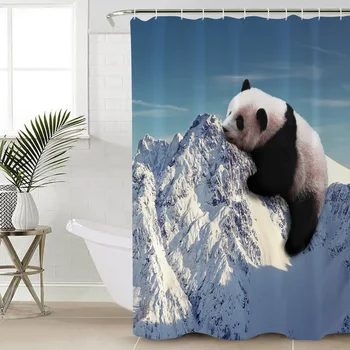 Atsparus Vandeniui Dušo Uždanga Sniego Kalnų Panda Juokinga Vonios Kambario Dušo Užuolaidose Kalėdų Dušo Užuolaidos Ir 12 Kablys