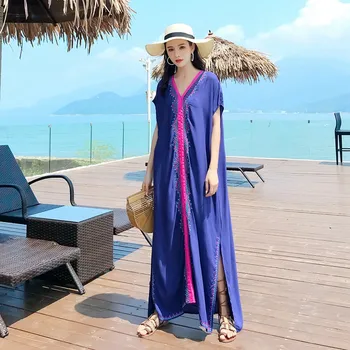 2020 Naujas Prarasti Didelio Dydžio moteriški Boho Etninės Stiliaus Atostogų Paplūdimio Suknelė vintage Trumpas Rankovės Išsiuvinėtu Skraiste Suknelės B44