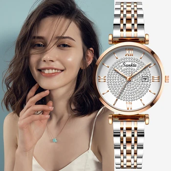 SUNKTA Naujo Prabangaus Prekės ženklo Moterims Žiūrėti Ponios Parama Pinigais Pristatymo Laikrodžiai Ponios Vandeniui Kvarcinis Laikrodis Moterų Laikrodis+Box