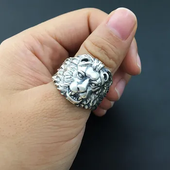 BOCAI Naujas Nekilnojamojo S925 sterlingas sidabro papuošalai yra rankų darbo senovinių Tailando sidabro asmenybės žiedas vyrų liūtas žiedas