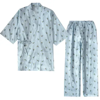 Japonijos Prarasti Kimono Pora Pižama Rinkiniai Medvilnės Marlės, Ponis Spausdinti Paprasta Yukata Pižamą Sleepwear Chalatas Pora Kostiumai Pavasario