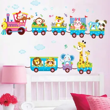 Animacinių filmų gyvūnų traukinio vaikų kambario sienų lipdukai vaikams kambariai berniukų kambarys adesivo de parede sienos lipdukai