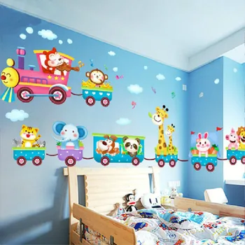 Animacinių filmų gyvūnų traukinio vaikų kambario sienų lipdukai vaikams kambariai berniukų kambarys adesivo de parede sienos lipdukai