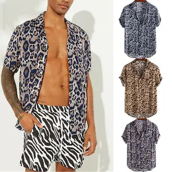 Laukinis Leopardas Spausdinti Marškinėliai Vyrams 2020 Atsitiktinis Vasaros Mens Trumpas Rankovės Marškinėliai su Kišenėje Mygtuką Atvartas Vyrų Marškinėliai Camisas Hombre