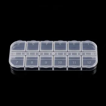 Skaidri 12 Tinklų Plastikinių Saugojimo Bylos Box, Multi-Funkcija Organizatorius Turėtojas Papuošalai Tabletes Nagų Dailės Narkotikų Žiedas