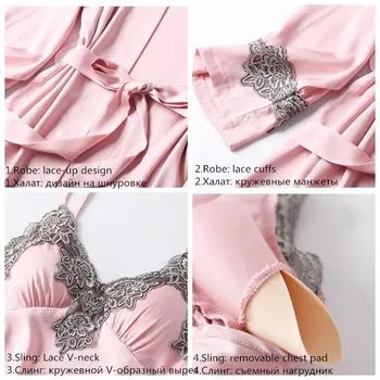Naujas 4 Gabalus Moterų Pižama Rinkiniai Dirbtiniais Šilko Pižama Sleepwear Rinkiniai, Elegantiškas, Seksualus Nėriniai Mados Pavasario Rudens Homewear