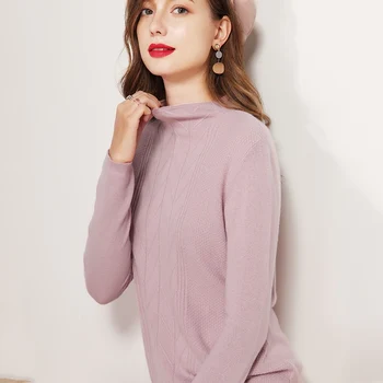 2018 aukštos kokybės megztinis moterų grynas kašmyro megztinis mezgimo megztinis ponios pusę-aukštos apykaklės šiltą marškinėliai moterų megztinis