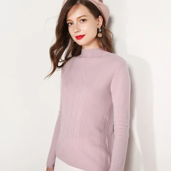 2018 aukštos kokybės megztinis moterų grynas kašmyro megztinis mezgimo megztinis ponios pusę-aukštos apykaklės šiltą marškinėliai moterų megztinis