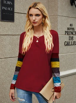2020 M. Moteris Viršūnės Apvalios Kaklo Dryžuotas Ilgomis Rankovėmis, Žemiausią Pavasario Rudens Derliaus Marškinėliai Streetwear Mujer Camisetas Marškinėlius
