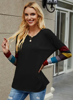 2020 M. Moteris Viršūnės Apvalios Kaklo Dryžuotas Ilgomis Rankovėmis, Žemiausią Pavasario Rudens Derliaus Marškinėliai Streetwear Mujer Camisetas Marškinėlius