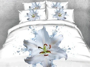 JF-078 Gėlių patalyne, Šviežia Balta Lelija Gėlių spausdinti patalynės komplektai karalienės dydžio antklode padengti nustatyti karalius couvre šviečia douillette adulte