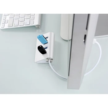 POWSTRO USB HUB Aliuminio Mini 4 Port USB 2.0 HUB Didelės Spartos Splitter Adapteris centras su Mėlyna LED 