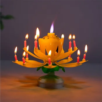 Du Kartus Lotus Muzikos Gimtadienio Žvakės Žiedas Sukasi Lotus Žvakių Gimtadienio Tortas, Žvakės