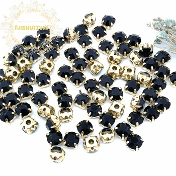 3mm, 4mm 5mm, 6mm 7mm 8mm Black Diamond formos Stiklo Kristalų, cirkonio su aukso letena 