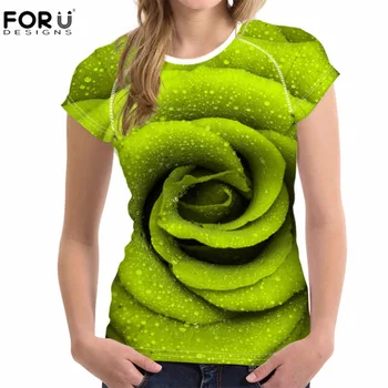 FORUDESIGNS T-shirt Moterims, O-Kaklo Vasaros Femal Viršūnes Trišakiai Trumpi rankovėmis Laisvalaikio Gėlių Rose Išspausdintas Ponios Drabužiai Mados Patogumas