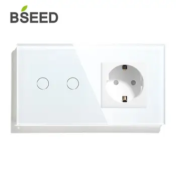 BSEED Touch Šviesos stiprumą 2 Gaujos Kelią Su ES elektros Lizdą Balta Juoda Aukso Sienos Jungiklis Jutiklis Crystal Stiklo Skydelis 3 Spalvų