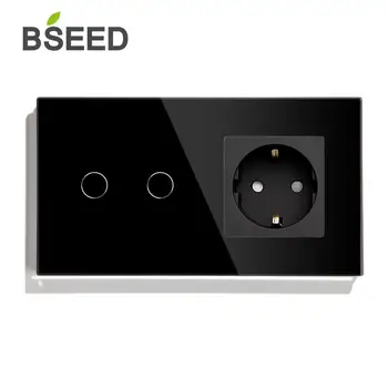 BSEED Touch Šviesos stiprumą 2 Gaujos Kelią Su ES elektros Lizdą Balta Juoda Aukso Sienos Jungiklis Jutiklis Crystal Stiklo Skydelis 3 Spalvų