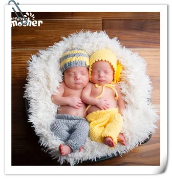 Naujagimio Fotografijos Rekvizitai Fotografijos Kostiumas Dvyniai Baby Nuotrauka Aksesuaras Megzti Kūdikių Hat+Kelnės Nustatyti Kūdikio Nuotrauka Rekvizitai Priedai