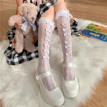 Baltos Juodos Kojinės Nėrinių Lankas Lolita kojinės, pėdkelnės Japonijos mokyklinę Uniformą Merginos Derliaus JK suknelė Lolita sijonas