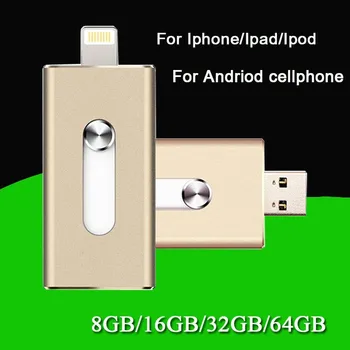 Metalo I-Flash Disko Saugyklos iPhone/iPad/iPod IOS 8pin USB Atminties laikmena, skirta 
