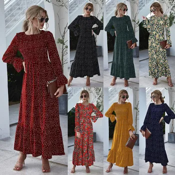2020 Moterų Suknelės, Rudenį Atsitiktinis Ilgai Sleevel Dot Boho Atsitiktinis Derliaus Gėlių Spausdinti Boho Suknelė Vakare Šalies Paplūdimys Sundress #40