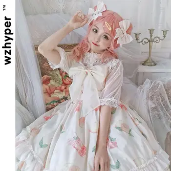 Vasaros Gothic Lolita Cosplay Suknelė Japonijos Minkštas Sesuo Retro Susiėmę Mielas Nėrinių Trumpomis Rankovėmis Suknelės Ilgomis Rankovėmis
